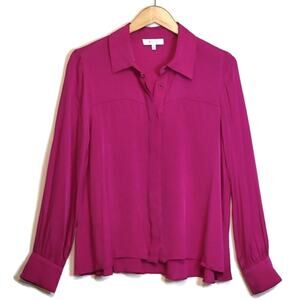 MILLY Silk Button Front Long Sleeve Blouse Fuchsia Pink Purple Size 10 Chic
